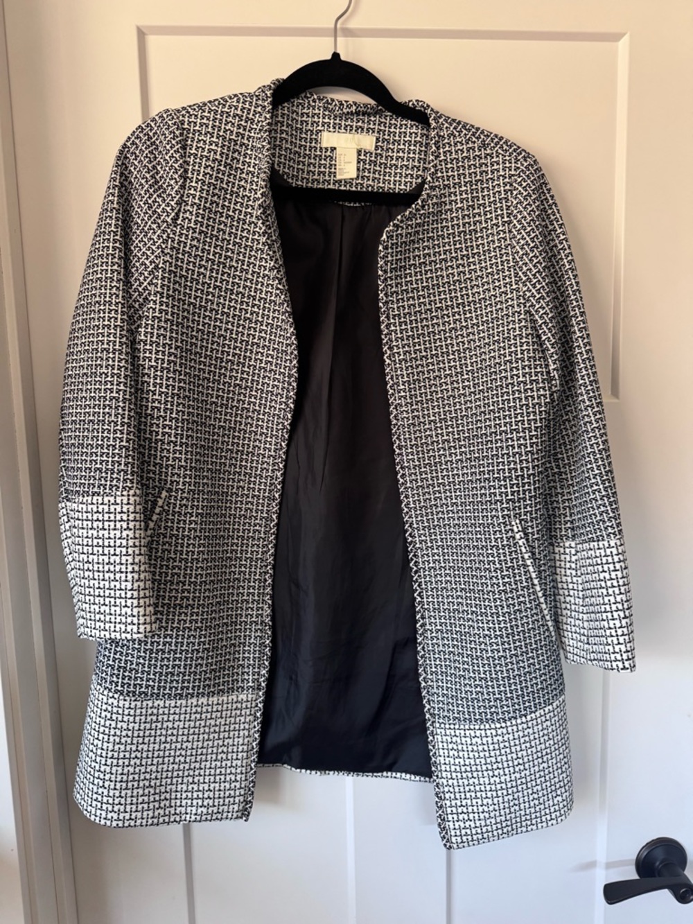 H&M Black and White Textured Open-Front Blazer Coat